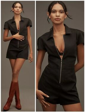 Anthro PILCRO Black Zip Up Jean Romper, 2